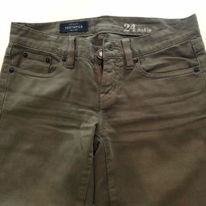 J Crew toothpick army green ankle pants.